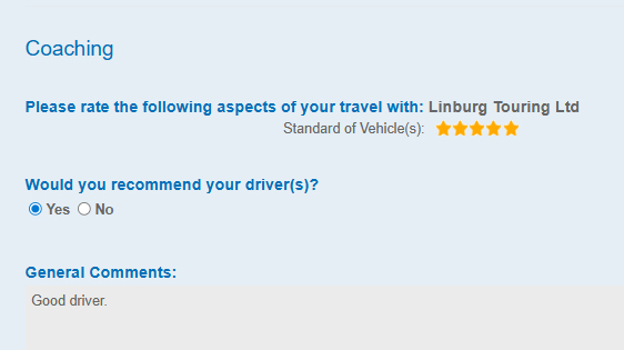 5 star Testimonial for Linburg Coach Travel Group